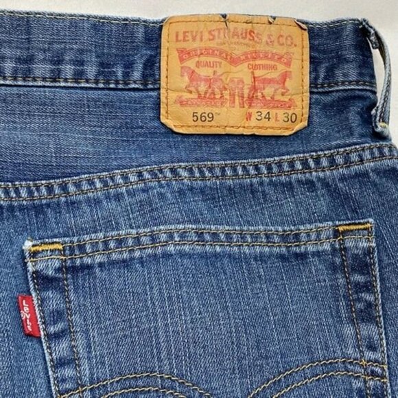 Levi's 569 Jeans Men's 34x30 Blue Drk Wash Loose Fit Straight Leg LEVI Denim GUC - Picture 6 of 12